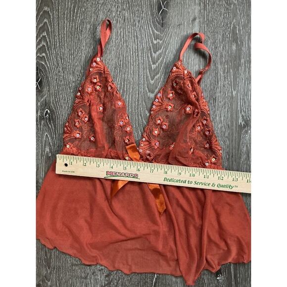 Daisy Fuentes Sheer Floral Embroidered Lingerie Top Orange Sequins Size L Large - Picture 8 of 8